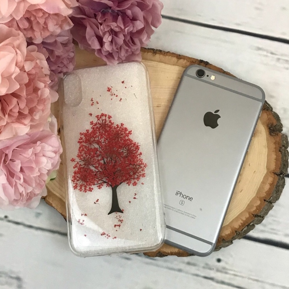 Beautiful Hand Pressed Red Cherry Blossom iPhone X/XS Case - Picture 2 of 4